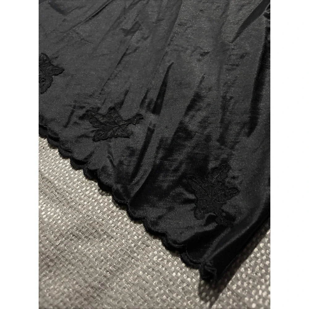 Vintage Shadowline Full Slip Dress Size 36 Black Nightie Sexy Nylon Peplum Trim